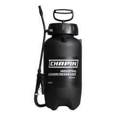 This 2-gallon handheld sprayer is designed for cleaning and degreasing applications. It features a poly tank, operates at 60 psi, and delivers a maximum spray distance of 25 feet. The adjustable nozzle allows for targeted spot application. Chemically compatible with oils and lubrication, it is suited for industrial maintenance and plant-floor cleaning tasks.