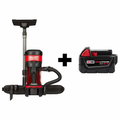 MILWAUKEE Backpack Vacuum Kit: 55 cfm Air Flow, 15.2 lb Wt, 76 dB Sound Level - Cordless Backpack Vacuums