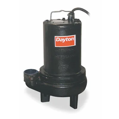 Dayton Sewage Ejector Pump: Three Phase, 1 hp, 460V AC, 195 gpm Flow Rate @ 10' of Head - General Purpose Sewage Ejector Pumps