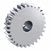 Metric spur gear with 30 teeth, module m 1, 8 mm bore, 20° pressure angle, JIS N8 precision. Stainless steel SUS303 with locking hub for secure shaft mounting in power transmission applications such as industrial machinery and automation systems