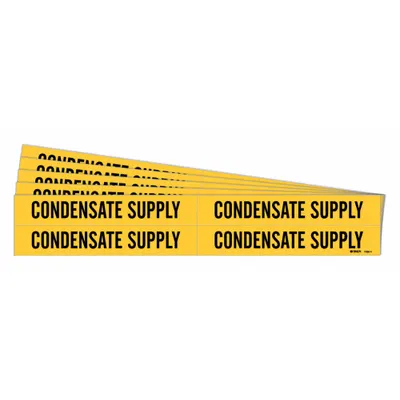 BRADY Pipe Marker: Condensate Supply, Yellow, Black, Fits 3/4 to 2 3/8 in Pipe O.D. - Condensate Supply Adhesive Pipe Markers