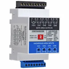 This relay features 4 inputs and operates on 102 to 132V DC or 10 to 125V AC. It has a contact rating of 5 A at 125V AC with a single normally open (NO) output. UL 913 certified. Suitable for switching loads in industrial control panels and automation systems.
