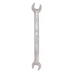 Double-end open end wrench with 10 mm and 11 mm head sizes. Made of alloy steel with a satin finish. Overall length of 5-3/4 inches. Used for tightening or loosening metric fasteners in general industrial maintenance and assembly tasks.