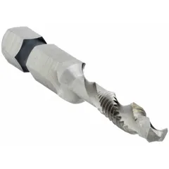 This combination tool drills, taps, and countersinks #6-32 UNC threads in a single operation. With a 2-inch overall length, it is suitable for manual or machine use in metalworking and assembly applications requiring a countersunk fastener seat. Not impact rated.