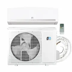 This wall-mount air handler mini-split system integrates both air handler and condenser functions in a single unit. It operates on 230V AC and is suitable for heating and cooling spaces up to 500 sq ft. Typical applications include residential or light commercial zones requiring ductless climate control.