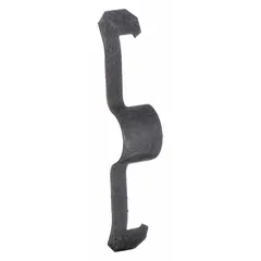 Steel wire rod mount with black zinc-plated finish, designed for horizontal mounting. Accommodates 12 AWG to 8 AWG wire, supports up to 25 lb load. UL/CUL listed for use with MC/AC cable. Measures 1 in x 1 in x 1 in.