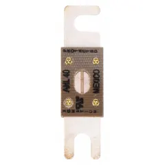 Fast-acting bolt-on fuse rated 40 A and 80 V DC with indicating feature for visual blown-fuse detection. Suitable for AC/DC circuits in industrial equipment such as forklifts and material handling systems. Part of the ANL series, equivalent to ANL and CNL series.