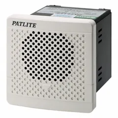 Indoor tone alarm for industrial signaling. Operates on 12 to 24V DC, consumes 4 W. Compact 80 mm square footprint in light gray. Suitable for machine status, fault, or process event alerts in factories, warehouses, and control rooms.