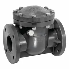 PVC inline swing check valve with flange x flange connections for 4 in pipe size. Prevents backflow in piping systems handling water, chemicals, or other compatible fluids. Corrosion-resistant PVC body suitable for industrial and commercial applications.