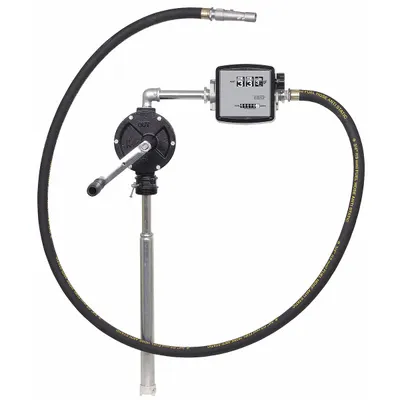 Dayton Hand Pump: Rotary Action, Pump with Hose, Spout & Meter, Cast Iron Housing - Rotary-Crank Drum Pumps
