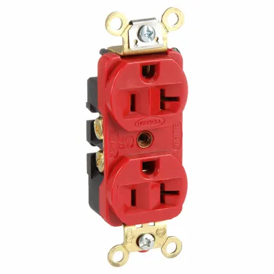 HUBBELL HBL5352R Duplex Receptacle, 5-20, Red, 125V AC, 20A, 2-Pole/3-Wire - General Purpose Receptacles