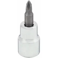 This Phillips bit socket features a #2 tip size and a fixed insert design for secure bit retention. With an overall length of 1 13/16 inches, it is suited for driving #2 Phillips fasteners in assembly, maintenance, and repair tasks.