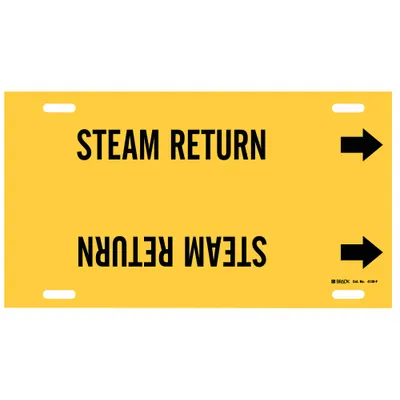 BRADY Pipe Marker: Steam Return, Yellow, Black, Fits 6 to 7 7/8 in Pipe O.D. - Steam Return Strap-On Pipe Markers