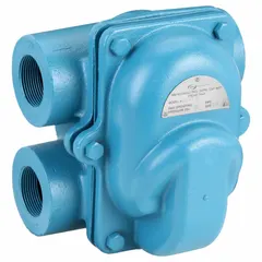 Cast iron H-pattern float and thermostatic steam trap with 1 1/2 in FNPT connection. Rated for 5,000 lb/hr capacity, maximum pressure 75 psi, and maximum temperature 450°F. Stainless steel float. Designed for horizontal installation in steam systems to remove condensate and air.