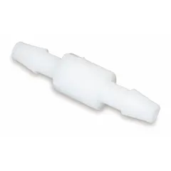 This inline ball check valve features a nylon body and standard spring for backflow prevention in low-pressure fluid systems. With 1/8 in pipe size, it is suited for water, air, and light chemical applications in industrial plumbing, instrumentation, and pneumatic circuits.
