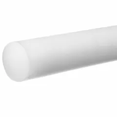 This PVDF rod is 2 1/2 inches in diameter and 10 feet long, with an opaque white finish. It offers an impact strength of 1.97 ft-lb/in and operates within a temperature range of -25°F to 265°F. Commonly used in industrial applications requiring chemical resistance and thermal stability, such as machined components for fluid handling systems.