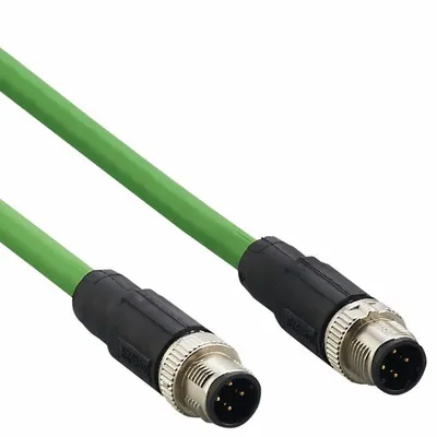 IFM M12 to M12 Ethernet Cordset, D-Coded, Shielded, 2 m, Green PVC, IP67 - M12 Connector to M12 Connector Cordsets