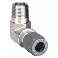 PARKER Compression Fitting Elbow: 1/2 in OD x 1/2 in Pipe size, 1/2-14 Thread Size, Stainless Steel (MPN 8-8 CBU-SS)