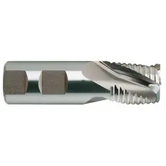 Cobalt roughing end mill with 1" mill diameter, 1" length of cut, and 3-1/2" overall length. Features 3 flutes and coarse pitch for heavy material removal in steel, stainless steel, and cast iron. Suitable for roughing passes in general machining operations.