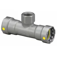 VIEGA MEGAPRESS Crimp Tee Fitting: 1 1/4 in Pipe x 1 1/2 in Pipe x 1/2 in Pipe Size, Steel, HNBR (MPN 25436)