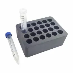 This dry evaporator and concentrator block from GLAS-COL accommodates 24 vials of 18 mm diameter. It is designed for use with evaporators to facilitate sample concentration or solvent evaporation in laboratory settings. Overall dimensions: 5 1/2 in length, 4 in width.