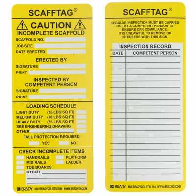 BRADY Tag: 3 1/8 in Wd, 7 5/8 in Ht, Black/White/Yellow, Rectangle, Polyester - Safety