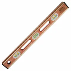 This 48-inch box level features a wood frame with glass vials and side-read-only orientation. It has two non-cushioned plain edges and removable end caps. Suitable for general leveling and plumbing tasks on large surfaces such as walls, floors, and equipment bases.