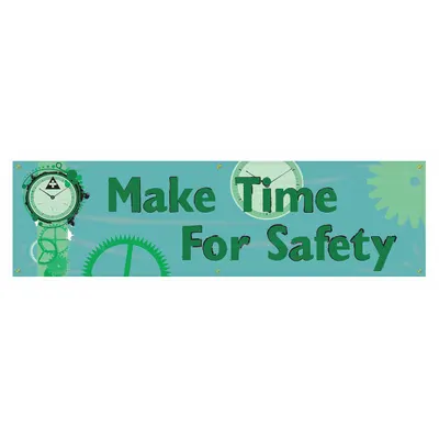 ACCUFORM Safety Banner: Poly Sheeting, 28 in x 96 in Nominal Sign Size, Indoor/Outdoor - Make Time For Safety Banners