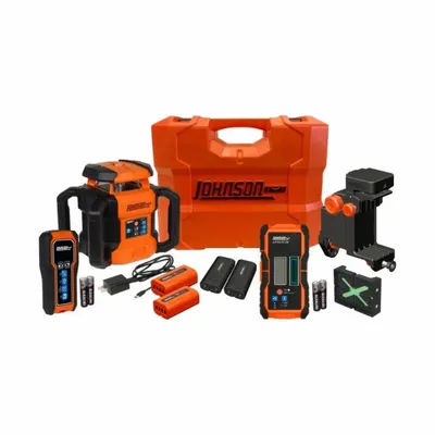 JOHNSON LEVEL Rotary Laser Kit: 4,000 ft Range w/Receiver, Green Beam, Horizontal/Vertical - Horizontal & Vertical-Beam Rotary Laser Level Kits