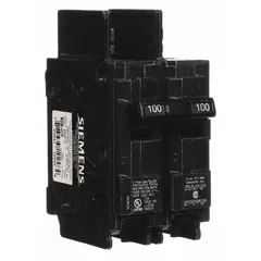 The SIEMENS BQ2B100 is a 2-pole bolt-on miniature circuit breaker from the BQ series, rated 100 A at 120/240V AC. It provides overcurrent protection for branch circuits in commercial and industrial electrical distribution systems. This standard breaker is designed for use in compatible panelboards.