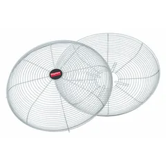 This guard set includes one front and one rear section made of steel with a gray powder-coated finish. Designed for industrial fans, it provides protective coverage to help prevent accidental contact with fan blades in manufacturing, warehousing, and ventilation applications.