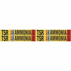 Ammonia adhesive pipe markers for identifying high-pressure liquid/vapor (LIQ/VAP) piping systems. Set of 4 markers fits pipe outer diameters from 3/4 to 2-3/8 inches. Markers are without arrows and bear the IIAR system abbreviation TSR. Suitable for use in industrial refrigeration ammonia piping.