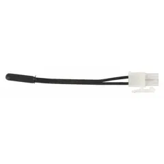 Genuine WHIRLPOOL thermistor assembly for refrigerators and freezers. Monitors internal temperature and sends resistance signals to the control board to regulate cooling and defrost cycles.