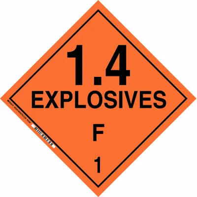 BRADY Container Placard: 1.4 Explosives F 1, 10 3/4 in x 10 3/4 in, 10 3/4 in Label Ht - Class 1: Explosives