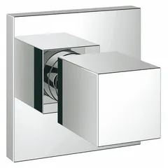 This volume control valve trim from GROHE features a square chrome trim plate. It is designed for use with GROHE Eurocube shower faucets to regulate water flow. Suitable for residential and commercial bathroom installations.
