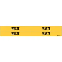 Pipe Marker: Waste, Yellow, Black, Fits 3/4 to 2 3/8 in Pipe O.D., 4 Pipe Markers, Without Arrows (MPN 7298-4)