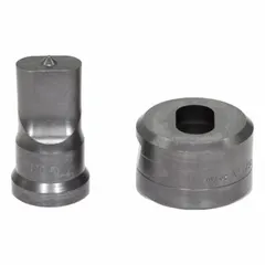 Oblong punch and die set for creating 9/16x1 inch oblong holes in metal. Compatible with ironworker sizes 55 ton, 65 ton, 100 ton, and 120 ton. Used in structural fabrication and metalworking for punching elongated openings.