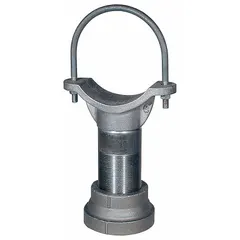 Support stanchion for tube and pipe with a height adjustment range of 13 3/4 in to 18 1/4 in and a load capacity of 3,800 lb. Used in industrial piping systems to secure and elevate piping runs, providing adjustable support for heavy-duty applications.