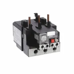 Three-pole IEC thermal overload relay with integrated bimetallic elements for motor protection. Rated 55 A to 70 A, it includes 1 normally open and 1 normally closed auxiliary contact and phase loss sensitivity. Compatible with Dayton contactors in the 40 to 95 Amp range. Used in motor control panels, conveyors, pumps, and HVAC systems.