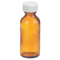 This 30 mL amber narrow mouth round bottle is made of Type III soda lime glass with a 20-400 mm neck finish. Supplied without closure, it is suitable for storing light-sensitive liquids, reagents, and samples in laboratory environments.