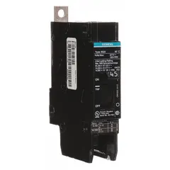 Single-pole bolt-on miniature circuit breaker rated 45 A at 277V AC. Provides overcurrent protection for branch circuits in electrical distribution systems. Suitable for use in Siemens P1 panelboards and similar applications.