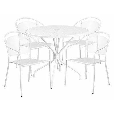 FLASH FURNITURE CO-35RD-03CHR4-WH-GG Round Patio Table Set, White, 4 Chairs - Round Patio Table Sets