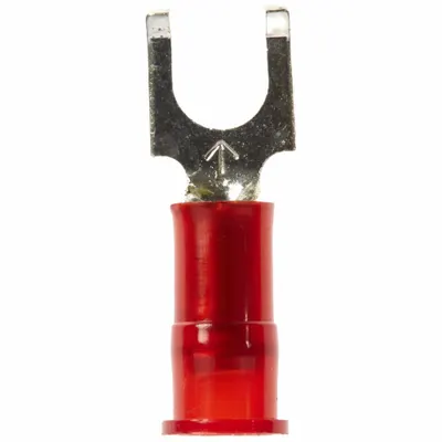 3M Fork Terminals: Red, Nylon, #10 Stud Size, 22 AWG – 18 AWG Wire Range - Insulated Fork Terminals