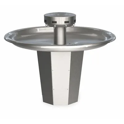 BRADLEY Wash Fountain: Silver, Stainless Steel, Circular, 54 in Overall Wd - Sensor-Operated Wash Fountains