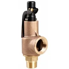 This AQUATROL safety relief valve is designed for overpressure protection of air, inert gas, and liquid systems. It features a bronze body with 3/4 in MNPT inlet and 1 in FNPT outlet, rated for a maximum operating pressure of 264 psi. Compliant with ASME Section VIII & XIII standards, it is suitable for use on pressure vessels, compressors, and similar equipment.