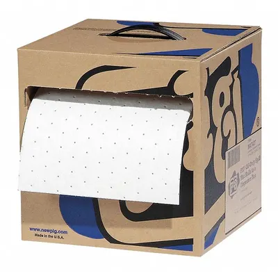 PIG Sorbent Roll: 100 ft Lg, 10 in Wd, Polypropylene, White, 100 ft Roll Lg - Sorbent Rolls