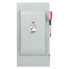 The Siemens HF364J is a 200 A, three-phase fusible safety switch rated for 600V AC. It features a galvanized steel enclosure designed for indoor use. This switch provides manual disconnection and overcurrent protection for electrical circuits in industrial and commercial power distribution systems.