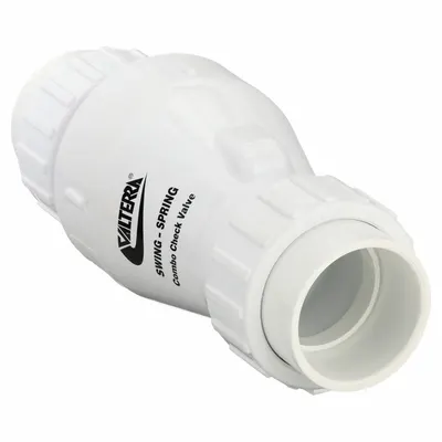 VALTERRA Check Valve: Swing, Inline Valve Body, 2 in Pipe Size, True Union Socket - PVC Inline Spring-Loaded Swing Check Valves