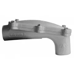 Aluminum pulling elbow with powder-coated finish, featuring 3-1/2 inch female NPT connections on both ends. Used for routing and pulling electrical conductors through conduit systems in industrial environments.