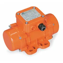 This electric vibrator delivers 209 lbf of force at 3600 vibrations per minute. It operates on 230/460V AC with a current draw of 0.18 A at 460V or 0.36 A at 230V. With a bin weight capacity of 2430 lb, it is suited for industrial material-handling applications such as promoting flow in bins, hoppers, and chutes.